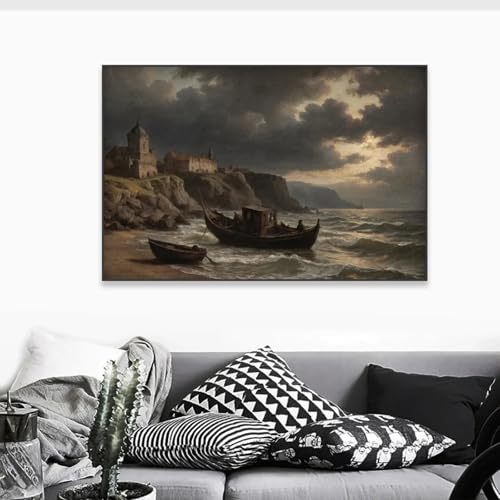 Impression vintage de scène orageuse sur toile premium Dark Academia