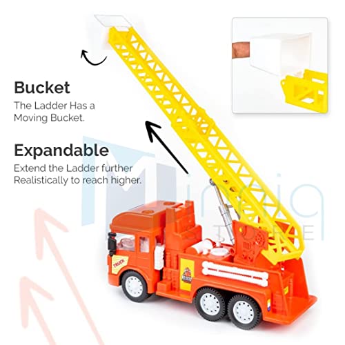 Image of Toy Truck Diecast Cars Truck with Light and Sound Pull Back Vehicles Toy Trucks for Kids ?Colors as Per Stock? (Fire Ladder Truck)
