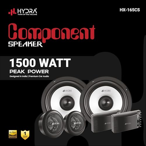Image of Hydra HX-165CS 6.5 Inch Component Car Speaker Set, 1500 Watt Peak Power, Hi-Res Audio, with Tweeters, Woofers and Crossovers