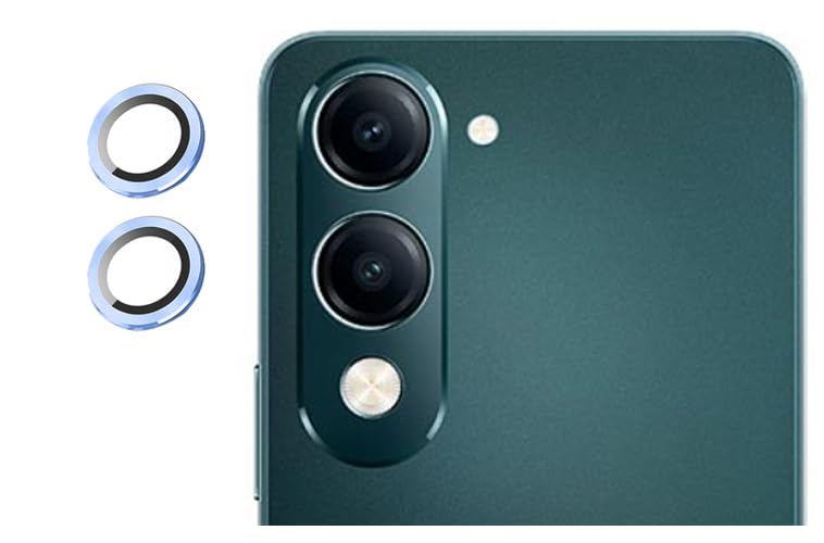Image of imluckies Camera Ring Lens Protector (Aluminum with Tempered Glass) Compatible for Vivo Y19E - Blue (Pack of 2 rings)