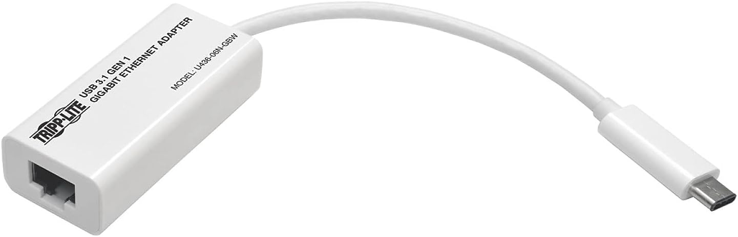 Tripp USB-C to Gigabit Ethernet (GbE) NIC Network Adapter with USB-C PD Charging Port, 10/100/1000 Mbps, USB 3.1 Gen 1 Type-C to GbE, White (U436-06N-G-C)