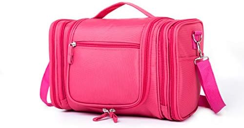Extra Large Hanging Toiletry Make Up Cosmetic Bag Organizer | with Optional Shoulder Strap | 500D Polyester | Coral