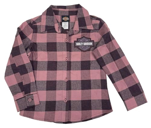 Harley-Davidson Big Girls' Bar & Shield Brushed Plaid Flannel Shirt – Purple