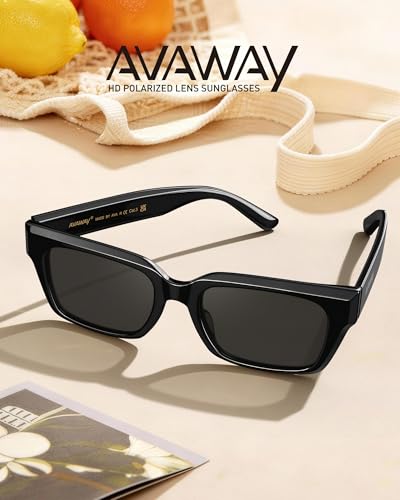 Image of AVAWAY Chunky Rectangle Sunglasses for Men Women, Polarized Trendy Large Acetate Frame UV400 Protection Driving Sun Glasses