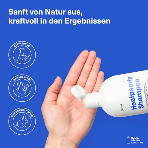 Healpsorin Shampoo - Pflegendes Kopfhautshampoo für schuppige, empfindliche & trockene Kopfhaut - Mit Salicylsäure, Urea & DERMOSOFT® DECALACT - Steroidfrei - 500ml