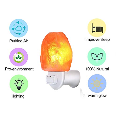 Maymii·home Omonic 3 Pack Rare Carved Gray Grey White Pink Himalayan Crystal Salt Rock Night Light Lamp Mini Lights Wall Plug Night Light Set, 6 Smoothing Incandescent Bulbs #TOP2