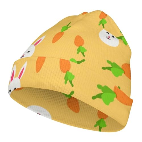 Cute Bunny and Carrot Pattern Kids Beanie Hat for for Girls Boys Children Cap Winter Knitted Chemo Cancer Headwear Accessories Gifts Decoration Black