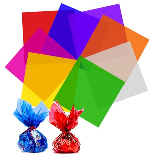 Ahardaim 120Pcs Colored Cellophane Sheets 12 x 12 Inch Cellophane Paper Colored Cellophane Wrap for DIY Arts Crafts Packaging Small Gifts Candy Wrapping Holidays and Parties Decoration