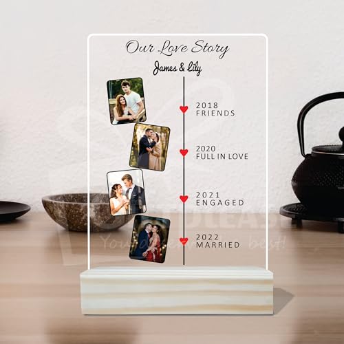Image of Giftplease Customized Photo And Text Frame With Wooden Stand | Personalised Printed Photo Frame | Gift | Birthday | Anniversary (Transparent, 5MM, 6 * 8 Inches), Tabletop