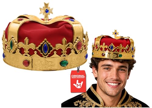 Nicky Bigs Novelties Morph Adult Royal King Queen Crown - Regal Prince Princess Prom Hat - Cosplay Halloween Costume Accessory Gold/Red, One Size