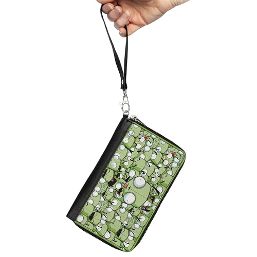 Buckle-Down Nickelodeon Wallet, Zip Around, Invader Zim Gir Poses Stacked Greens, Vegan Leather2