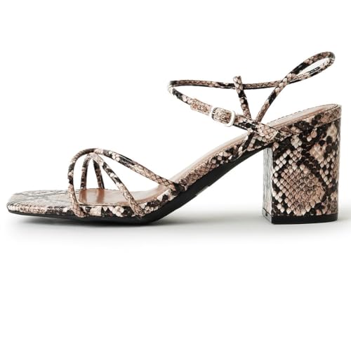 J. Adams Camila Sandals for Women - Square Open Toe Strappy Mid Block Heels2