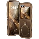 [Magnetic Stand & Wave Frame] Case for Samsung Galaxy Z Flip 6/5 [Fit for MagSafe] [Military Drop Protective] Not Yellowing Translucent Z Flip 6/5 Phone Ring Cover for Women Men 6.7' Desert Gold