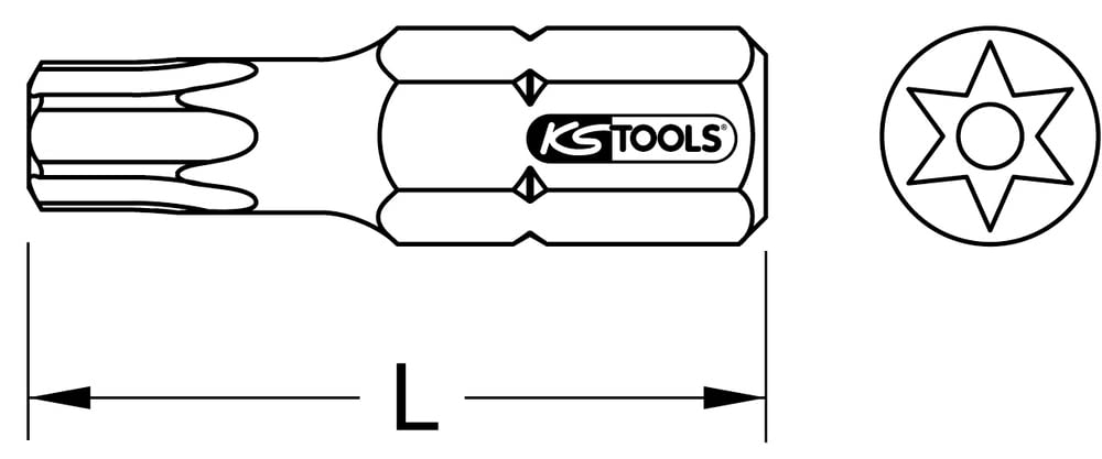Image secondaire de KS Tools 930.2127 - Embout de Vissage TORX® percé, L.30 mm - A 10 mm - T27 - En Acier Nickelé