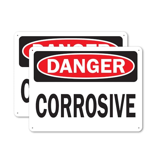 (2 Pack) Corrosive OSHA Danger Sign 14 Inch X 10 Inch Indoor/Outdoor Rust-Free Aluminum Metal Signs for Workplace, Workshop, and Construction Site, Made in the USA