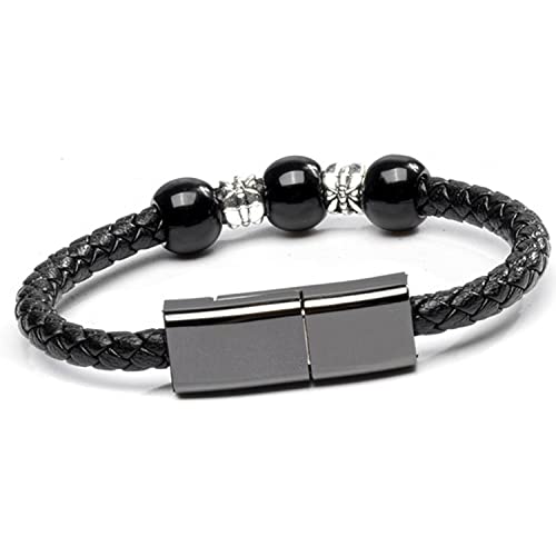 Portable Travel Type C Charging Cable Convenient & Stylish Short Bracelet Charger Braided Leather Wrist 7.9in Emergency Backup Cable for Huawei Samsung LG Android