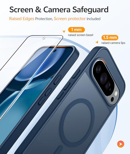Image of FNTCASE for Google Pixel 10 Pro XL Case: for Pixel 9 Pro XL Case [Fit for Magsafe] Translucent Matte [with Screen Protector] Military Grade Shockproof Protective Magnetic Phone Cover (6.8inch - Blue)