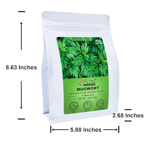 FullChea - 100% Pure Natural Dried Mugwort Herb Loose Leaf - 4oz/114g - Superior Dried Mugwort Tea - Sulfur-free - Non-GMO - Caffeine-free - Help Lucid Dream