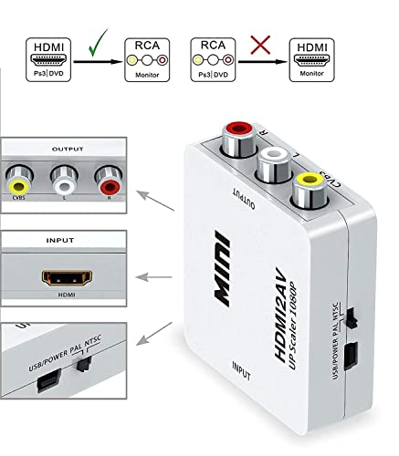 Image of HDMI to RCA AV /CVSB L /R Video AV /RCA CVBS Adapter Mini HDMI2AV Video Converter Box Computer HD 1080P Support NTSC PAL Output