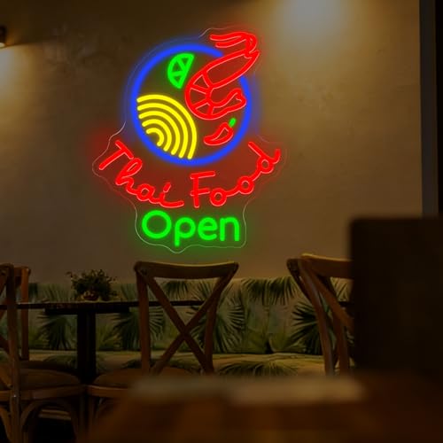 Image of Thai Food Open Neon Sign, Thailand Restaurant LED Neon Sign Wall Decor, Neon Signs for Wall Decor Food Shop Light Thai Cuisine Display 15.7 inch x 13.4 inch