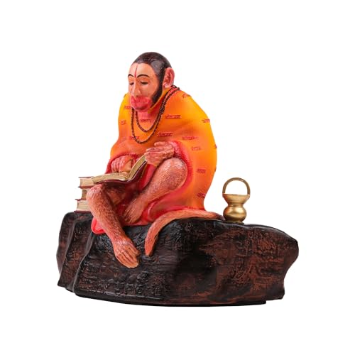 Image of Artarium Ramayani Lord Hanuman Idol for Home Temple (6.1 Inch), Resin Hanuman Ji Murti Reading Ramayana, Hindu God Statue for Pooja Room, Office Desk & Home Decor - Multicolor
