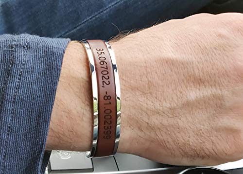 Valentines Gift for Him Custom Coordinate Bracelet For Men Stainless Steel & Genuine