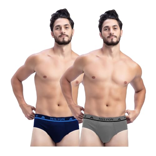 Image of Milton Mens Pure Cotton Solid Briefs|Soft Breathable Underwear for Men|Outer Elastic Comfort Fit Waistband|Skin-Friendly Essentials|Multi-Color, Color Name May Vary as per Availability|Pack of 2