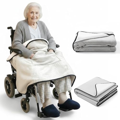 IHEALTHCOMFORT Wheelchair Lap Blanket for Seniors 43 * 28 Soft Sherpa Lined Knee & Lap Cover Warm Lightweight Throw with Snap Buttons Cozy Comfort for Elderly & Caregivers Light Gray