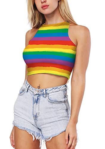 Ainuno Rainbow Striped Crop Tanks for Women - Pride Tops with Sexy Graphic Tube Top Design