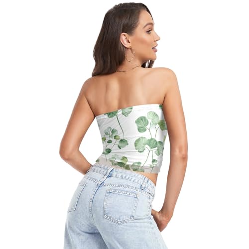 FRODOTGV Cute Green Leafs Womens Tube Top Tight Strapless Seamless Bra Nude Strapless for Lady Gym2