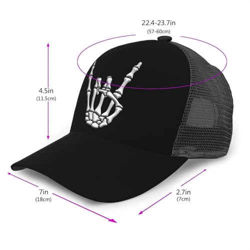 Rock N Roll Skeleton Hand Mesh Baseball Cap - Classic Adjustable Peaked Cap, Trucker Hat for Men and Women3