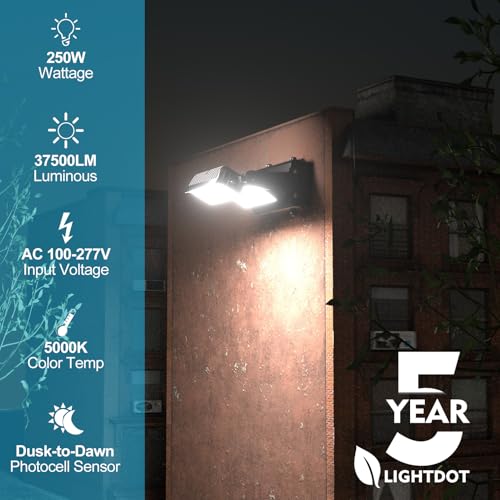 Image of Lightdot 250W LED Wall Pack Lights,360 Adjustable Panel with Dusk to Dawn Photocell, 37500Lm 5000K IP65 Outdoor Security Lighting for Warehouse,Building,Yard,Factory,Garage, ETL(Height:20~35ft)