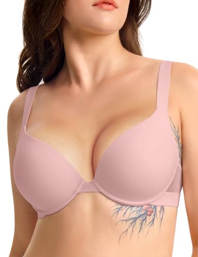 Image of FallSweet Push Up T Shirt Bra for Small Chested Women Underwire Plunge Padded Add Two Cup Bra