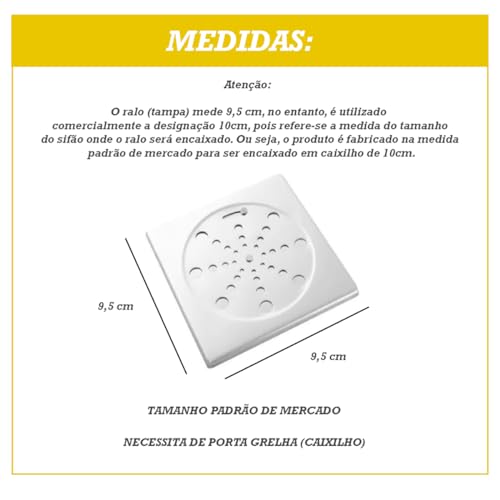 Kit 2 Unidades Ralo Tampa Grelha Quadrado 10x10 Abre e Fecha em Aço Inox - Atenção: É Necessário o P