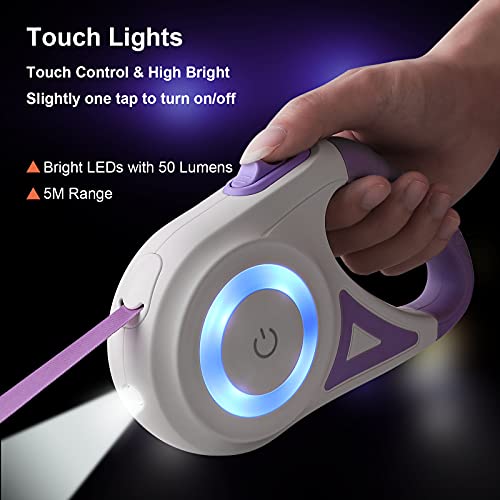 SUPERNIGHT Hundeleine Rollleine 5m ausziehbare Leine mit Licht 360° Verhedderungsfreier Leinenverlängerung Break&Lock System Anti-Kau Nylonband für Kleine und Mittelgroße Hunde bis 20kg