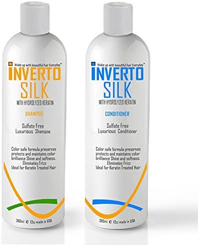 INVERTO SILK with ROUCOU OIL Luxurious Sulfate Free Shampoo and Conditioner Two Bottles Value Set 2 x 360ml Protect Hair Color Eliminate Frizz by Keratin Research