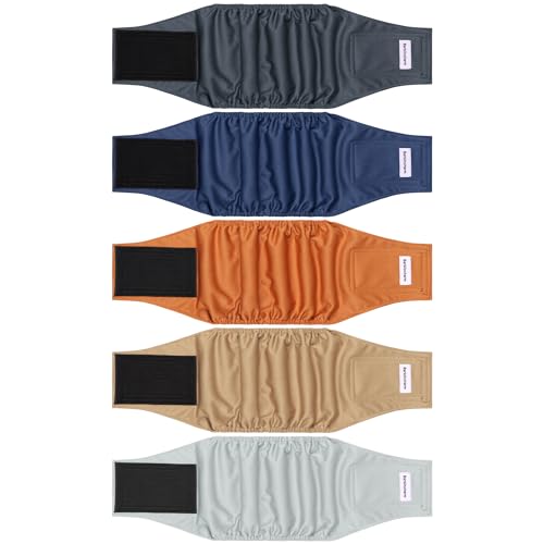 Image of 5 Pack Dog Diapers Male, High Absorbing Dog Wraps, Belly Bands for Male Dogs with Incontinence or Frequent Urination, Washable Doggie Diapers Brown S