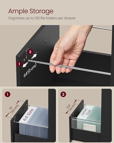 Image of VASAGLE 3 Drawer File Cabinet with Locks, for A4, Letter Sized Documents