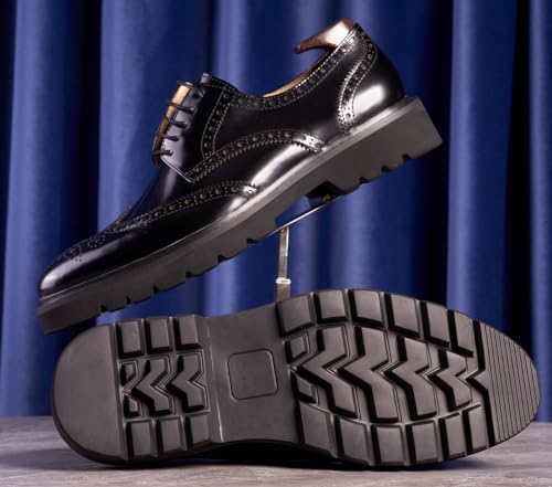 Santimon Men's Oxfords Black Formal Dress Leather Handmade Unique Square Toe Brogues Oxford Derby Shoes Casual Business Shoes for Men3