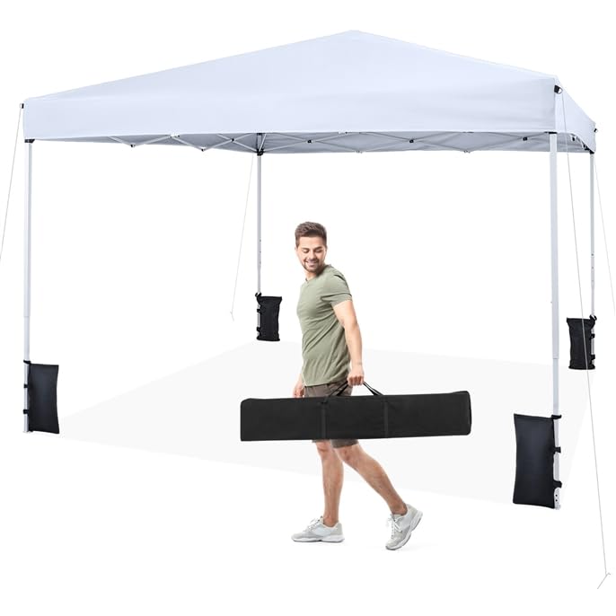 GOPLUS Carpa Plegable de Jardin, Cenador Pop-up Impermeable, Ajuste Altura, Ventilación,Acero y Tela Oxford, Sacos de Arena,Bolsa Portátil con Ruedas, Cenador para Eventos (Blanco, 290x290x248 cm)