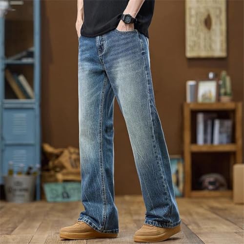 Men Bootcut Denim Pants Streetwear Blue Americian Style Trousers Full Length Bell-Bottom Flared Jeans4