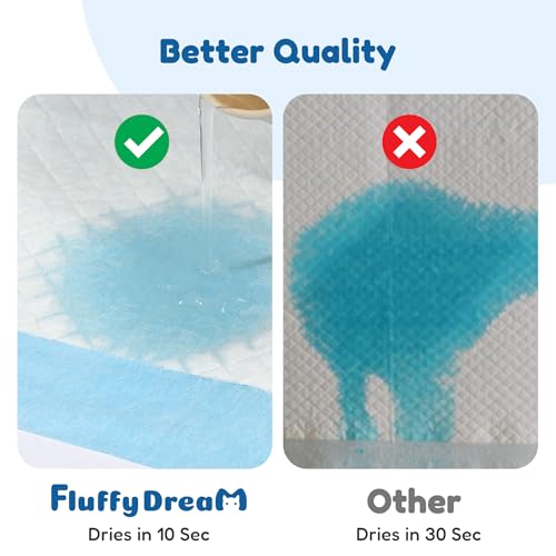 FluffyDream Trainingsunterlage für Hunde und Welpen, 100-Stück 56X56cm Puppy Pads, Welpenunterlagen, Auslaufsicheres 5-Lagiges Design mit Schnell Trocknender Oberfläche, Blau