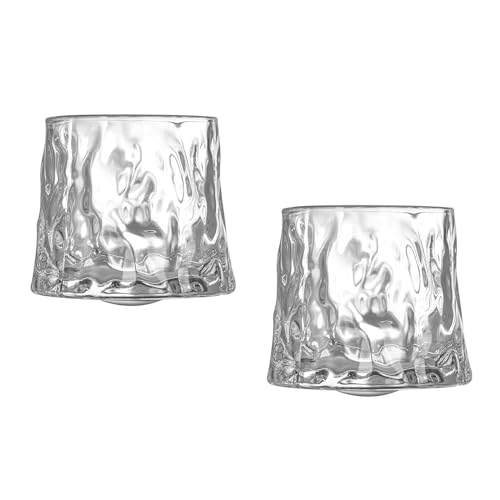 Xfeyaqlo Juego de 2 Vasos de Whisky, Vaso Whisky La Superficie de La Mesa Puede Girar 360 Grados, Relax y Descomprimir para Hombres, 160ml (Superficie Curvo)