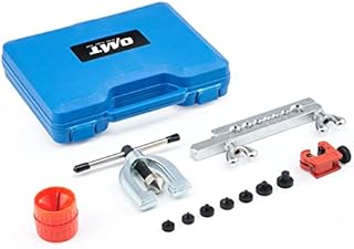 Orion Motor Tech Flaring Tool Set with Tubing Cutter Deburring Tool Flaring Bar 4.7 mm 5mm 6mm 1/4″ 8mm 10mm and 1/2″Adapters, Kit for Single Double and Bubble Flares on Tubing Brake Lines HVAC System