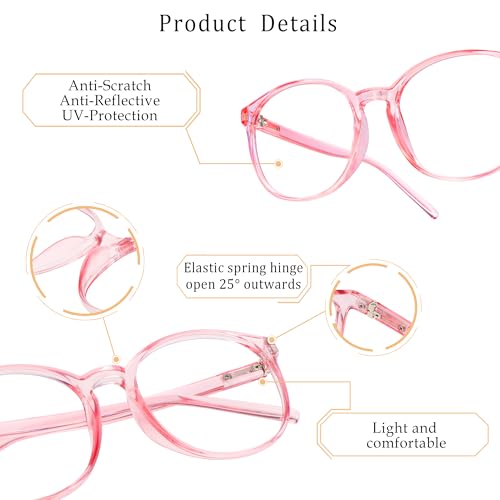 LifeArt Blue Light Blocking Glasses, Anti Eyestrain, Computer Reading Glasses with Spring Hinge, Gaming Glasses, TV Glasses for Women, Anti Glare (Clear Pink, 1.50 Magnification)