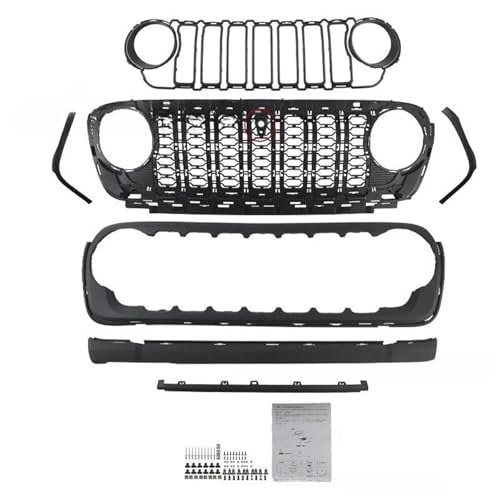 Parrilla Delantera Para 2018-2024 Para Jeep Para Wrangler JL Para Parrilla Delantera Estilo Gladiador Cubierta De Parrilla De Radiador Parrillas De Carreras Parrilla Radiadora(Black- with hole)