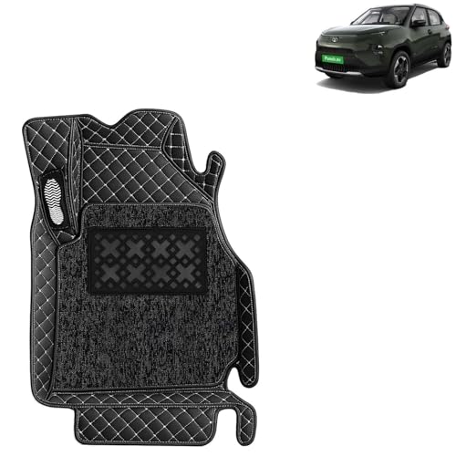 KINGSWAY Accessories Premium 7D Car Floor Mats Only Compatible with Tata Punch EV Year 2024 Onwards All Model, Set of 3 Pcs, 100% Waterproof & Washable Luxury 7D Car Foot Mats, Classic Black