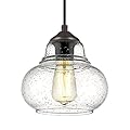 ELYONA 8 Inch Pendant Light Fixtures Seeded Bubble Glass Hanging Light Industrial Pendant Lighting for Kitchen Island Farmhouse Bar Bathroom Dining Room Oil Rubbed Bronze Finish