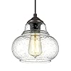 ELYONA Vintage Pendant Lighting, Seeded Bubble Glass Hanging Light, Industrial Pendant Light Fixtures for Kitchen Island, Farmhouse, Bar, Bathroom, Dining Room, 8 Inch Diam, Oil Rubbed Bronze Finish