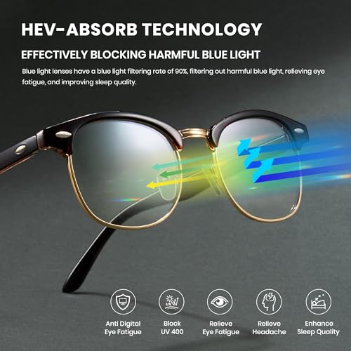 Image of Cyxus Blue Light Glasses Men Women Browline Frame Computer Glasses Reduce Eye Strain UV Protection for Computer Screen （8356T01 Gold Frame）